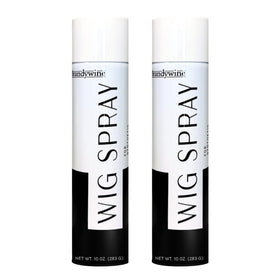 Brandywine Wig Spray closeup shows the aerosol can delivering a fine mist for easy styling.
