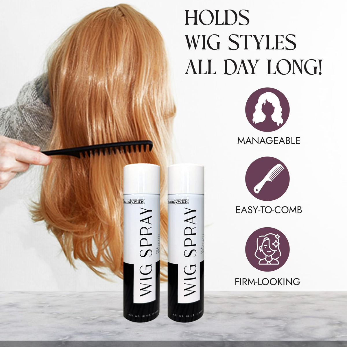 Brandywine Wig Spray used on natural hair wigs for a breathable, non-greasy finish.