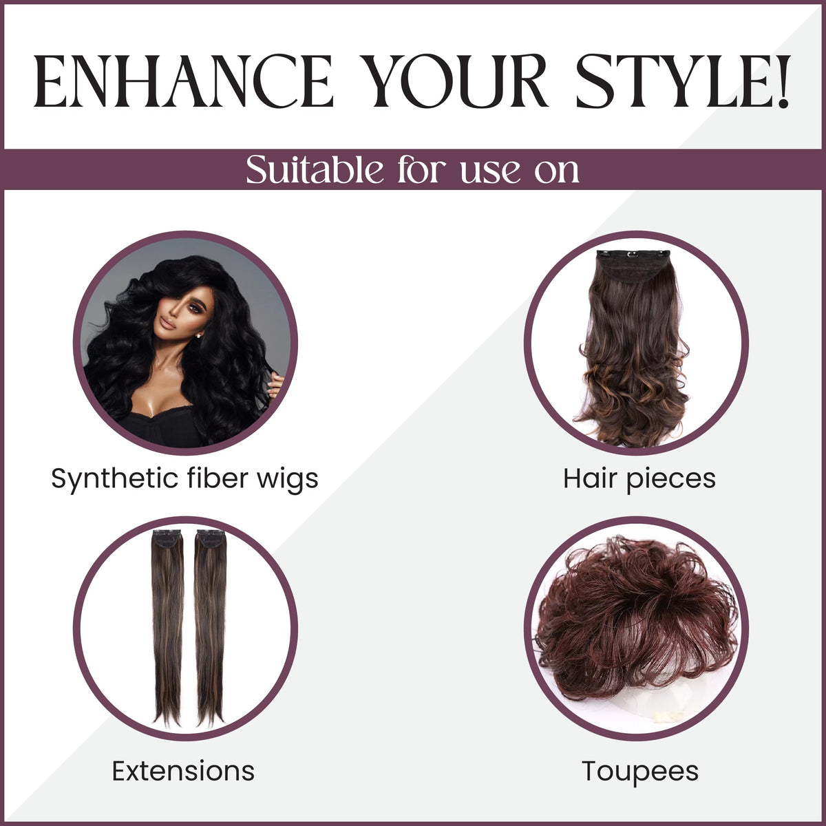Brandywine Wig Spray on synthetic wig shows lightweight formula preserving style.