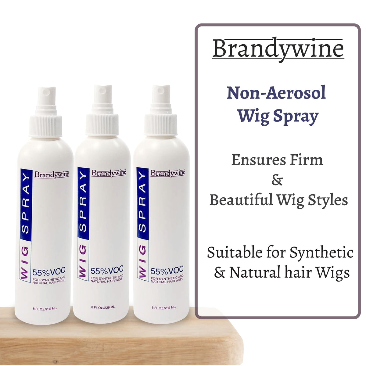 Brandywine wig spray for daily use to refresh synthetic and natural wigs.