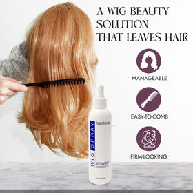 Brandywine wig spray deodorizes and refreshes real and synthetic hairpieces.