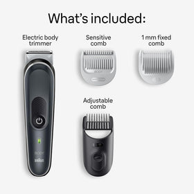 Braun Body Groomer 5 Sensitive Comb prevents blade contact for gentler passes.