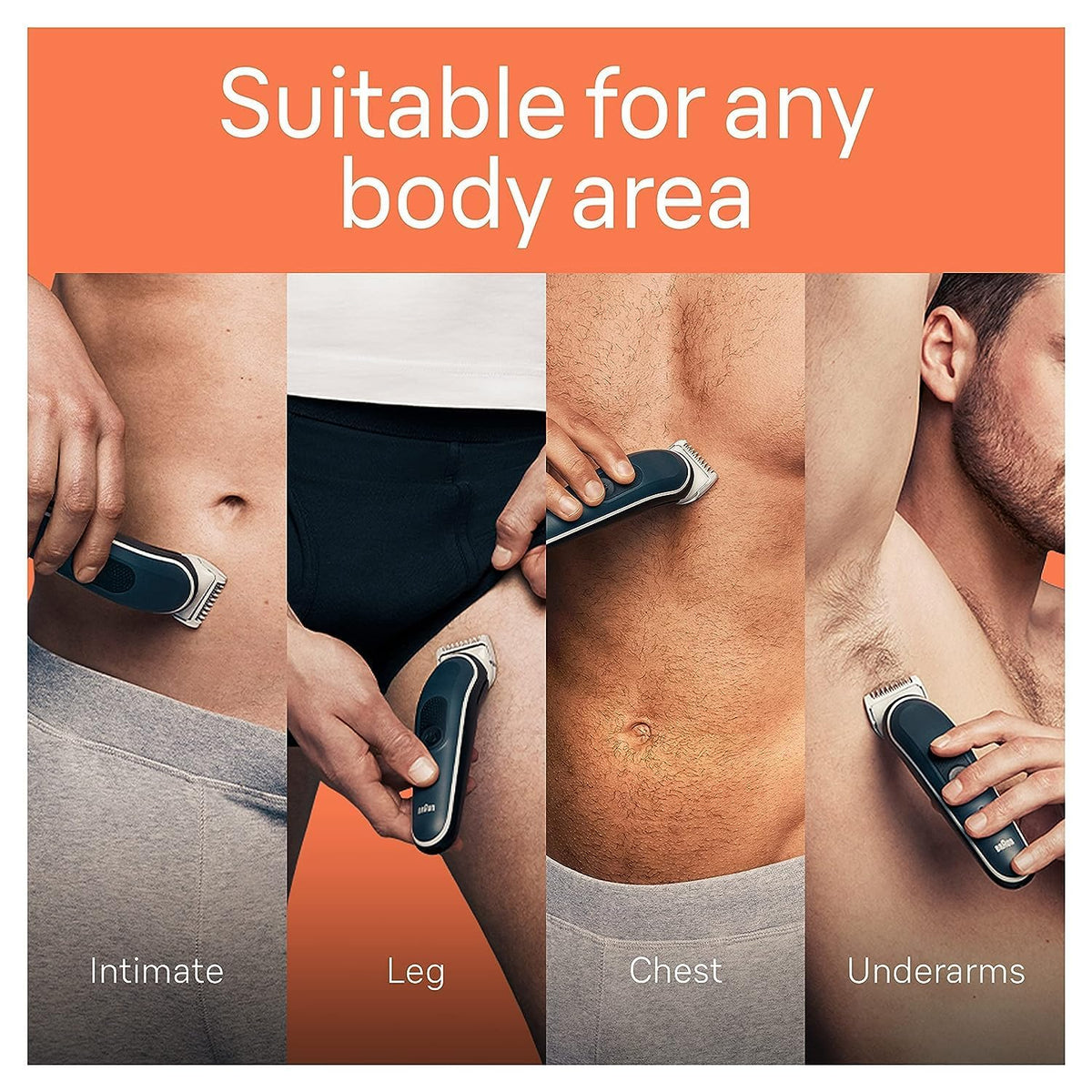 Braun Body Groomer 5 waterproof design for wet or dry use.
