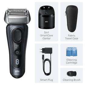 Braun razor wet and dry performance for use in shower or at sink.