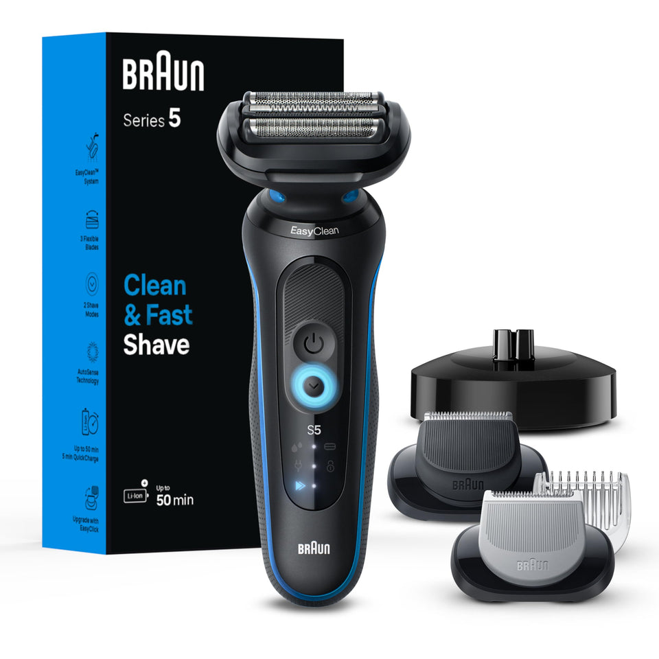 Braun Series 5 5150cs shaver close-up showing precision blades for a smooth shave