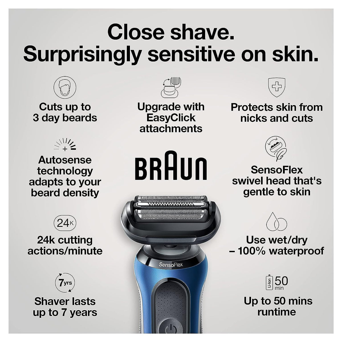Braun Series 6 6040cs Li-Ion battery powers up to 3 weeks of shaving