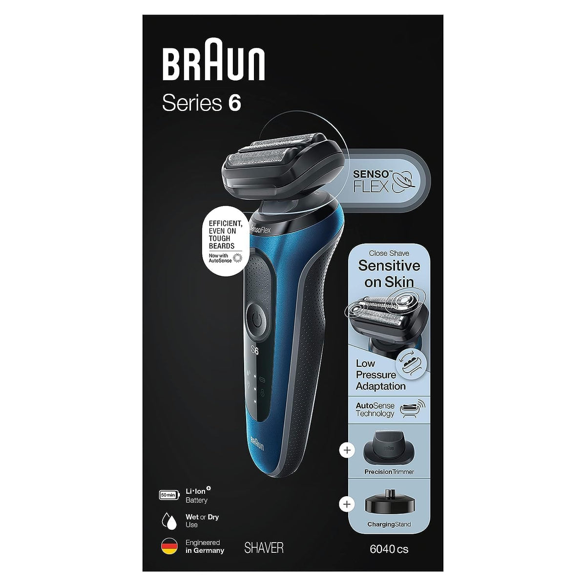 Braun Series 6 6040cs shaver head with SensoFlex for gentle closeness