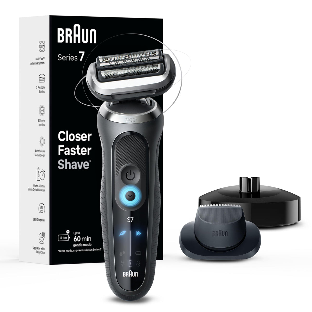 Braun Series 7 7127cs flex-head close-up for precise contours.