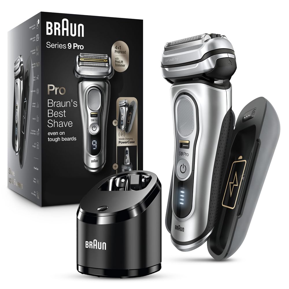 Braun Series 9 Pro 9477cc front view, sleek shaver design for daily grooming.