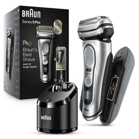 Braun Series 9 Pro 9477cc front view, sleek shaver design for daily grooming.