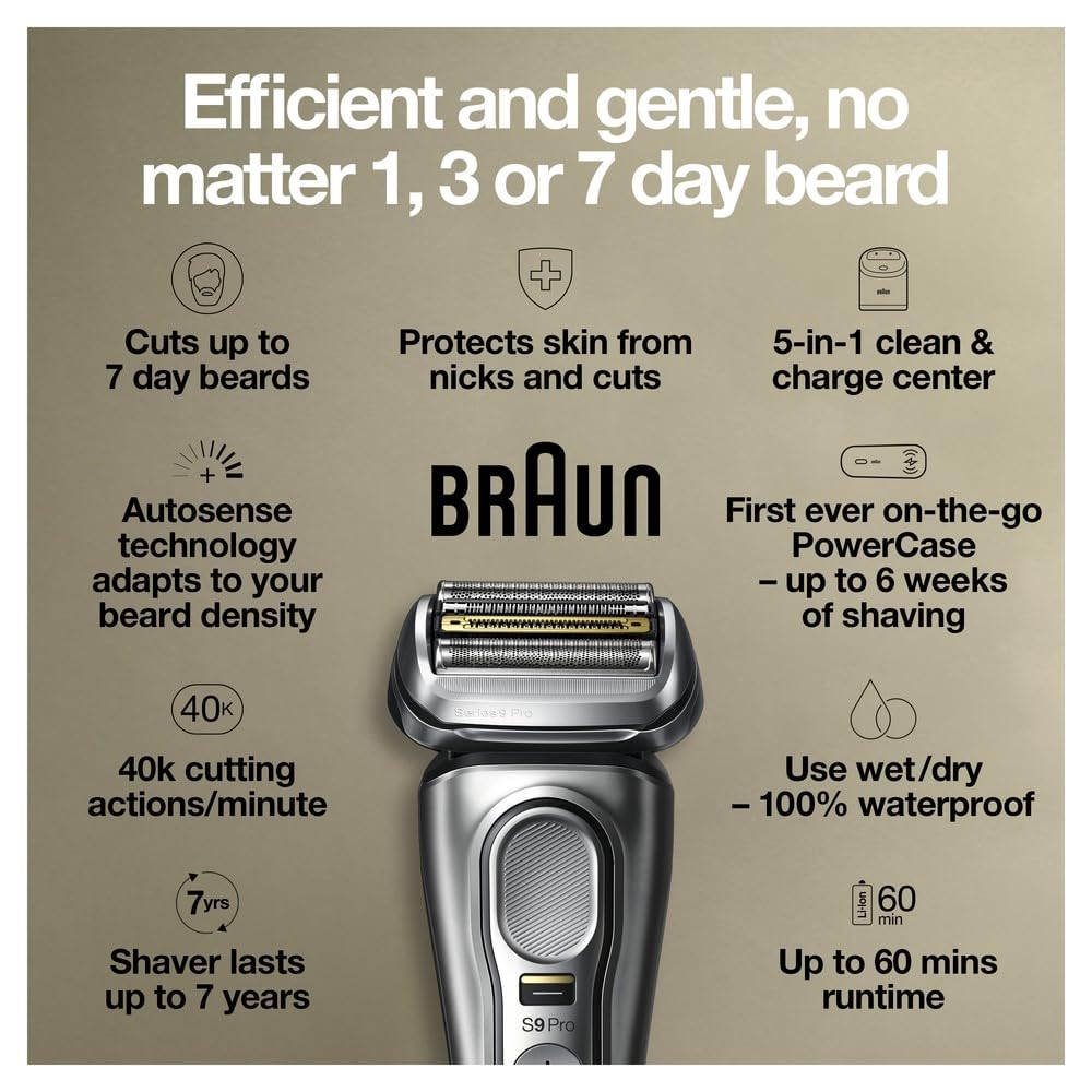 Braun Series 9 Pro 9477cc ProLift trimmer captures flat-lying hair for smoother shave.