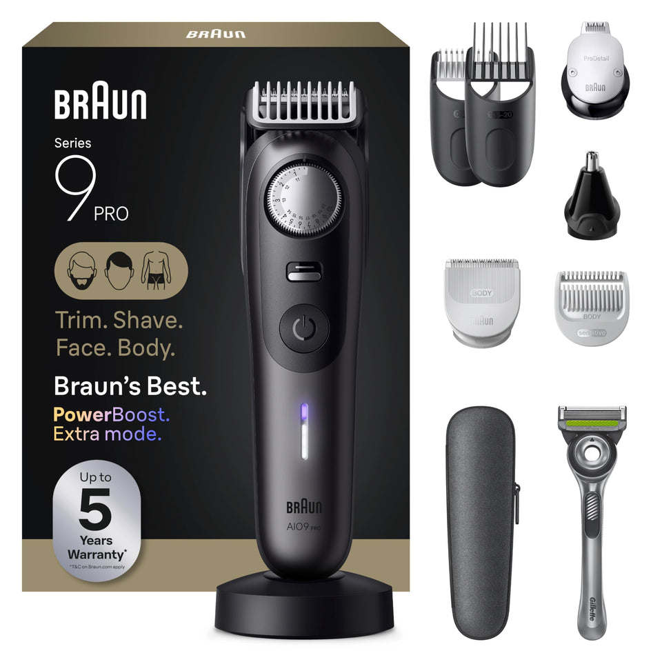 Braun Series 9 Pro all-in-one trimmer kit for beard, hair and body grooming.