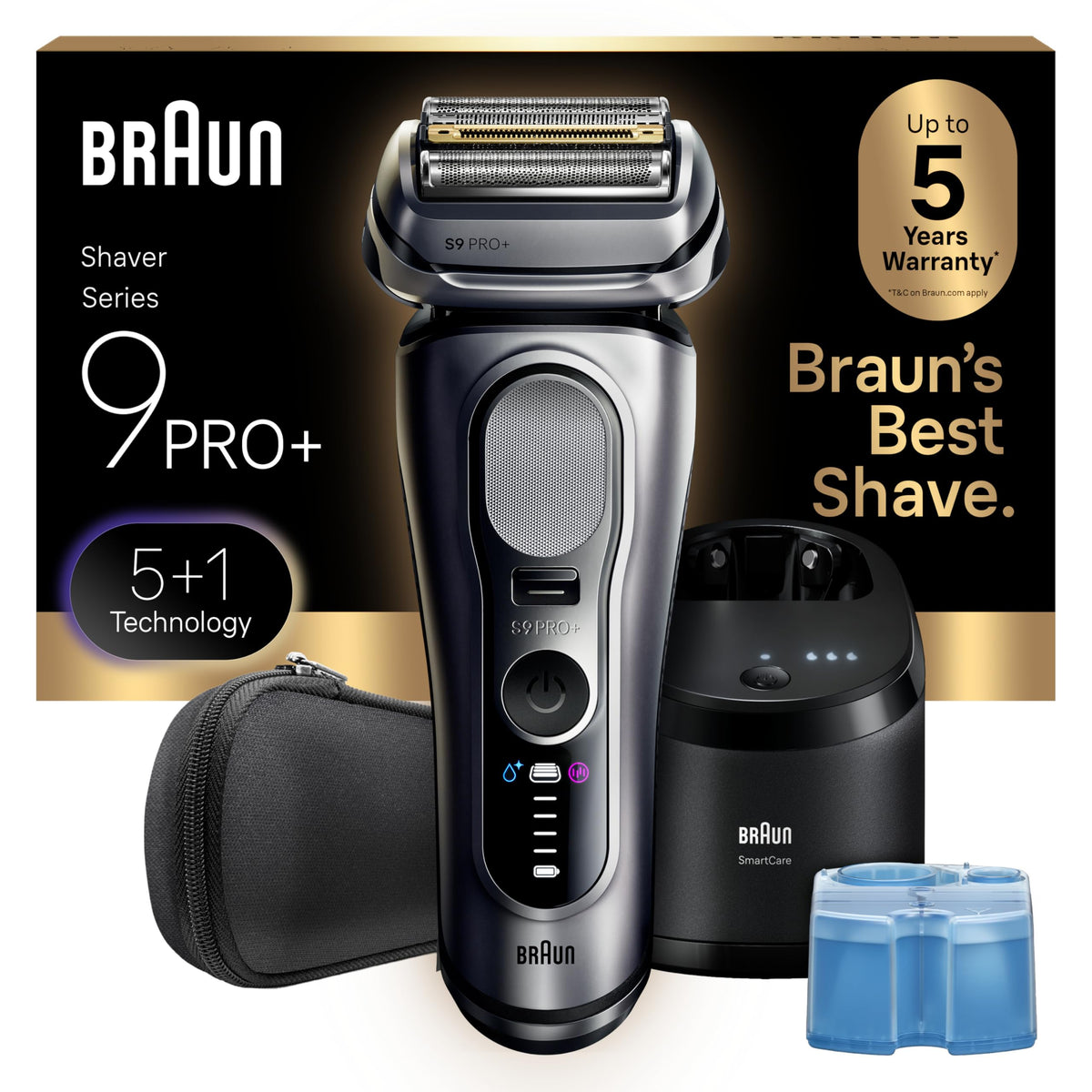 Braun Series 9 Pro+ razor close-up highlighting ultra-thin blades for a smooth shave
