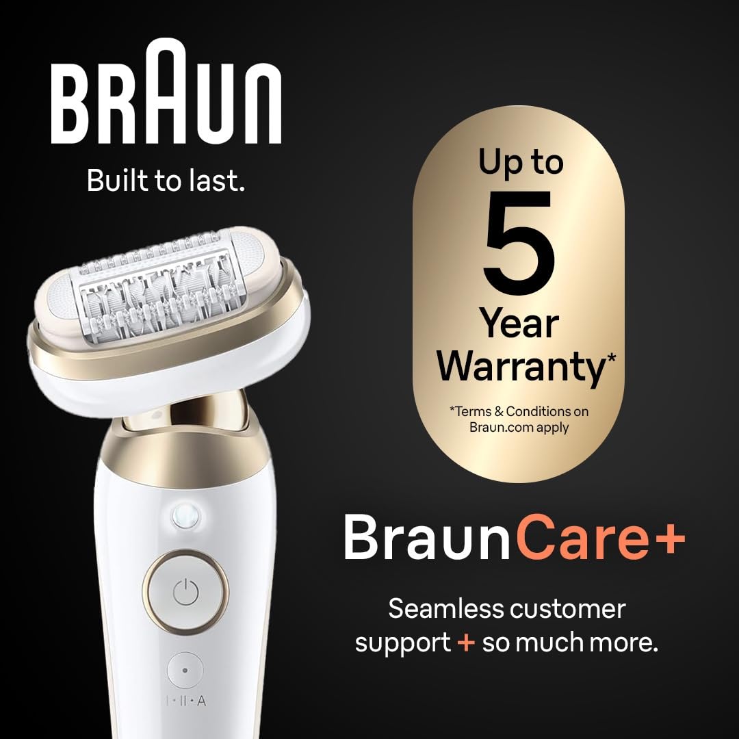 Braun Silk-épil 9 trimmer comb included for precise trimming.