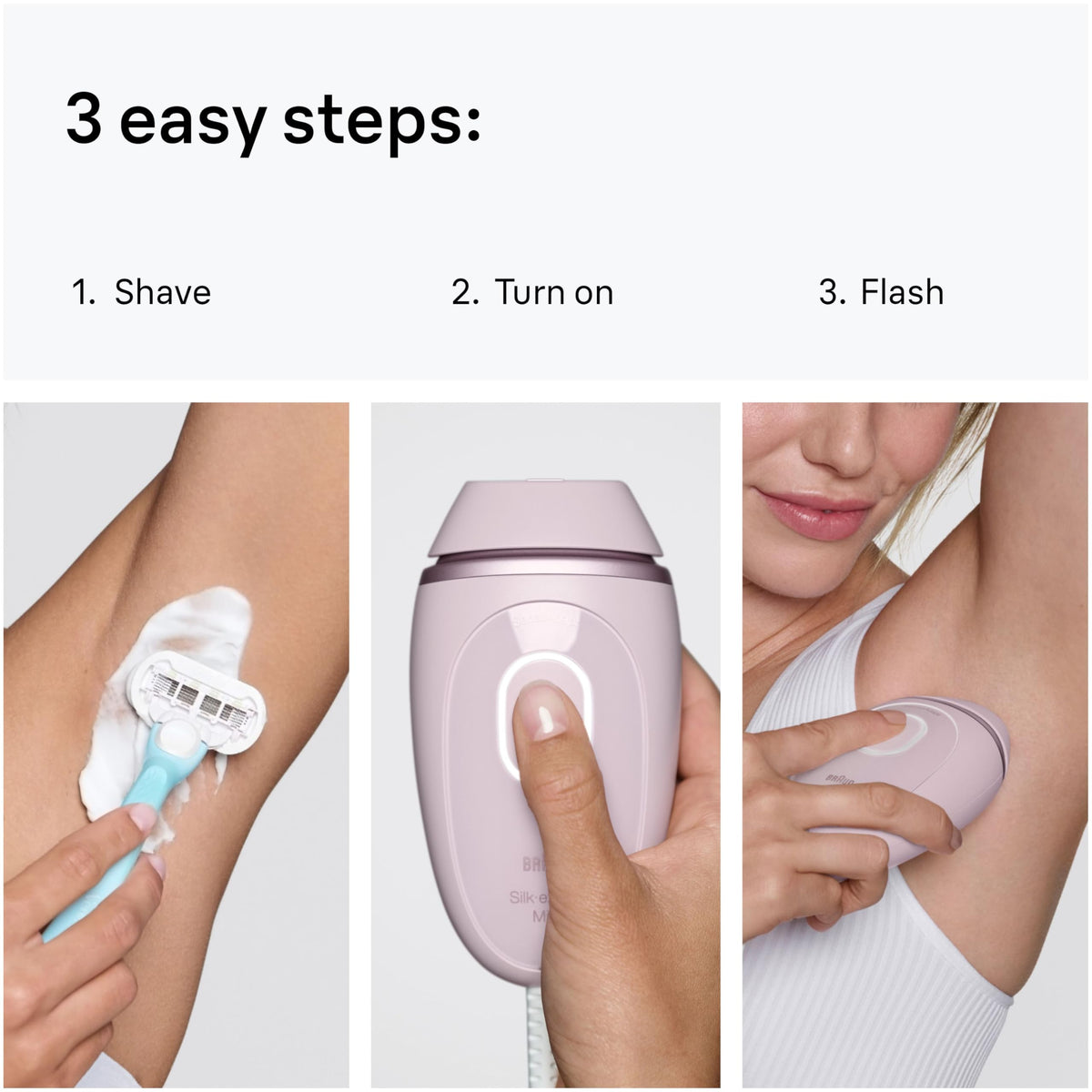 Braun Silk-Expert Mini applied to the face for safe compact treatment.