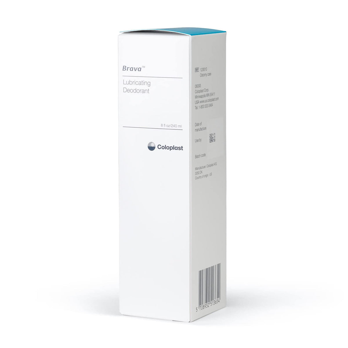 Coloplast Brava Lubricating Deodorant shown with an 8-ounce bottle for everyday ostomy care.