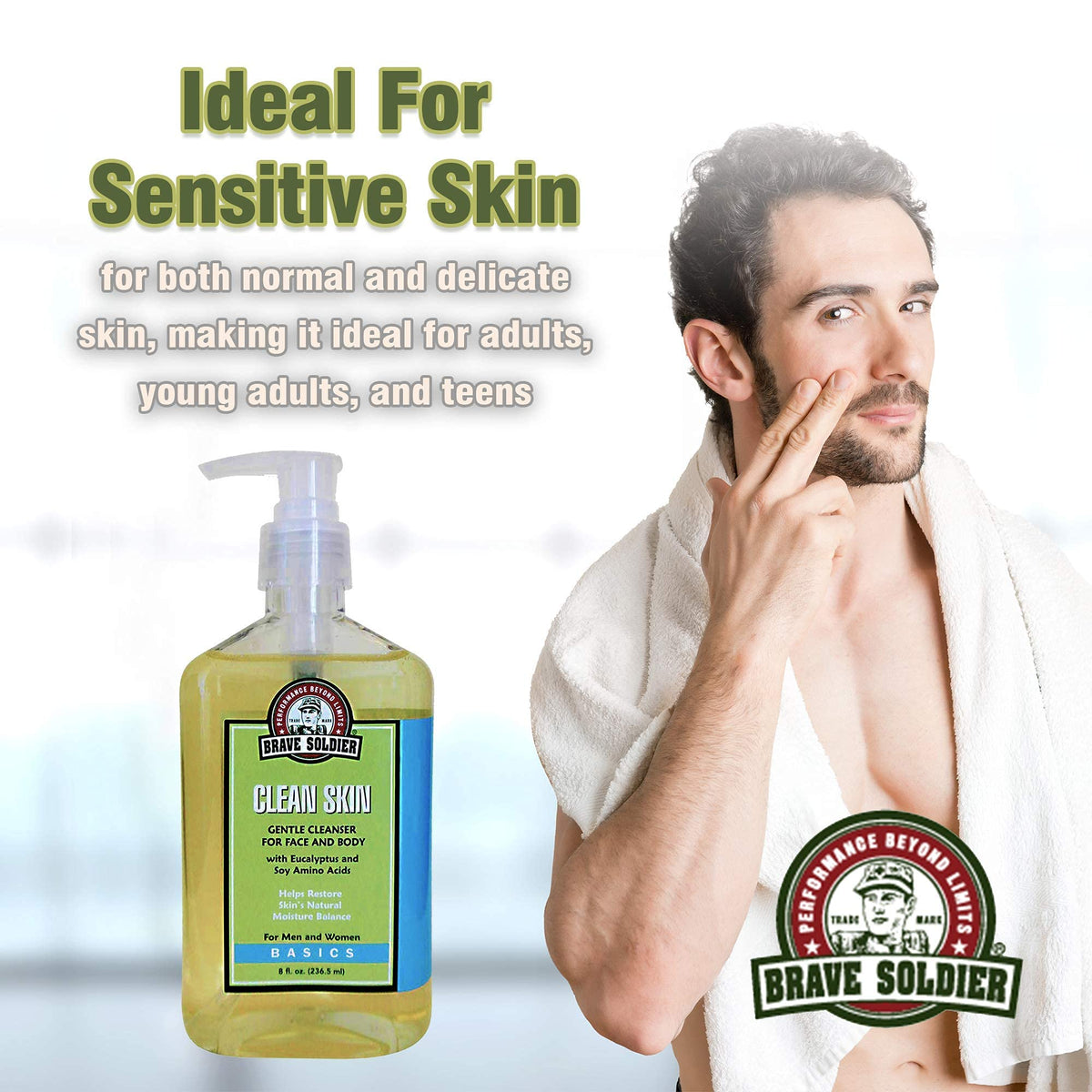 Brave Soldier Clean Skin Cleanser ingredients list including jojoba oil.