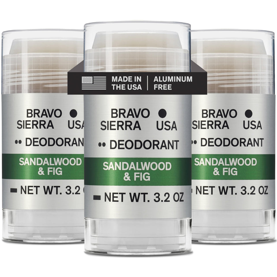 Bravo Sierra aluminum-free deodorant bottle with sandalwood and fig scent for all-day freshness