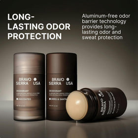 Bravo Sierra unscented deodorant close-up texture showing smooth, clear glide.