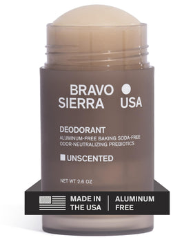 Bravo Sierra aluminum-free deodorant unscented packaging for everyday odor protection.