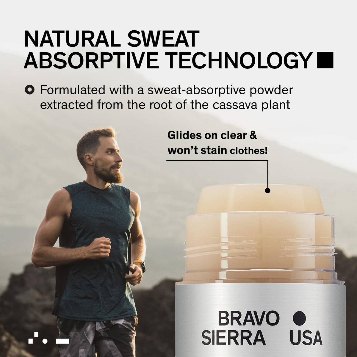 Bravo Sierra aluminum-free formula highlights clean vegan choice.