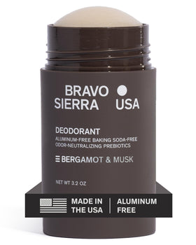 Bravo Sierra Bergamot & Musk deodorant bottle with aluminum-free formula for all-day freshness