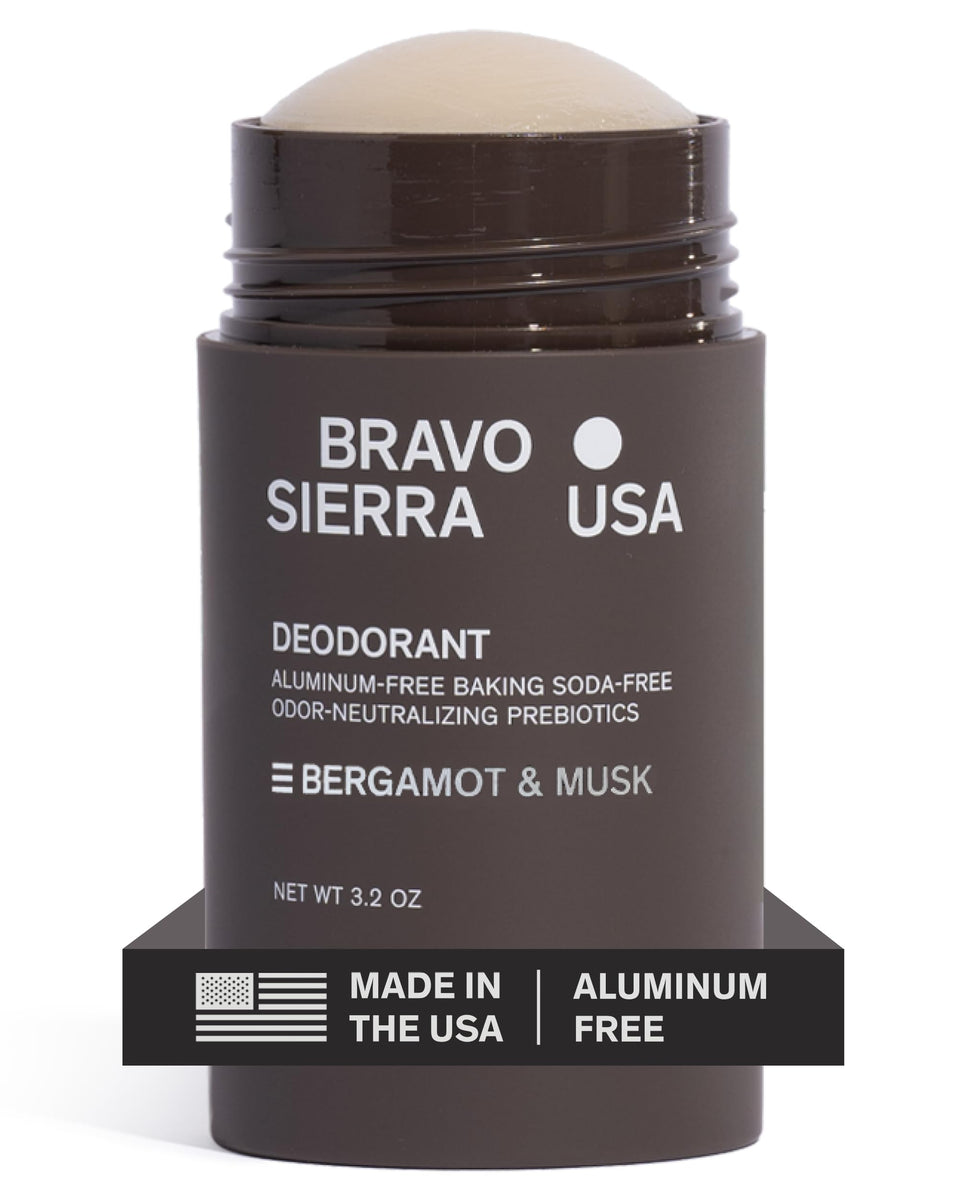 Bravo Sierra Bergamot & Musk deodorant bottle with aluminum-free formula for all-day freshness