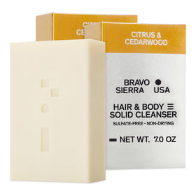Bravo Sierra Citrus & Cedarwood solid cleanser bar for a refreshing, all-in-one cleanse.