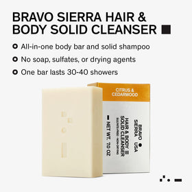 Bravo Sierra Citrus and Cedarwood label and scent for an invigorating shower experience.