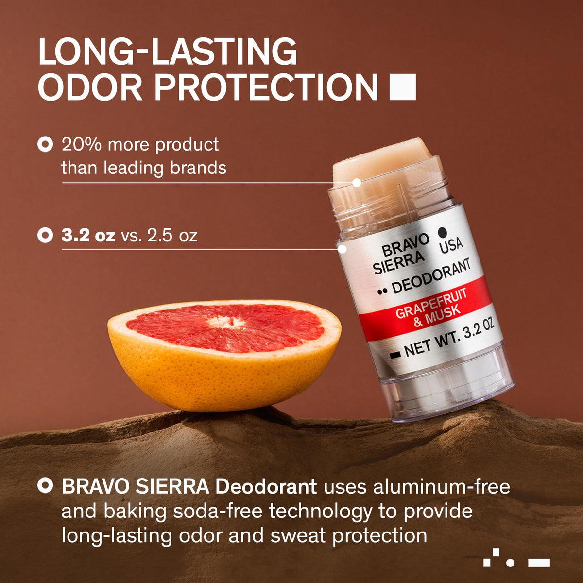 Bravo Sierra deodorant application glide showing a clear, smooth finish.