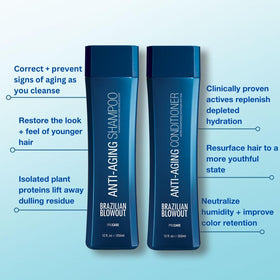 Brazilian Blowout Anti‑Aging Shampoo and Conditioner pack displays coordinated anti‑aging care for glossy results