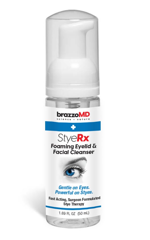 BrazzoMD Stye Relief Foaming Cleanser bottle for daily gentle cleansing.