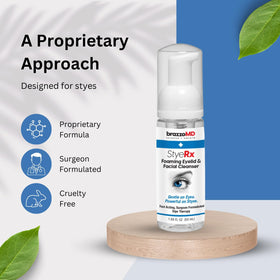 BrazzoMD Stye Relief Foaming Cleanser foam close-up shows easy pump use.