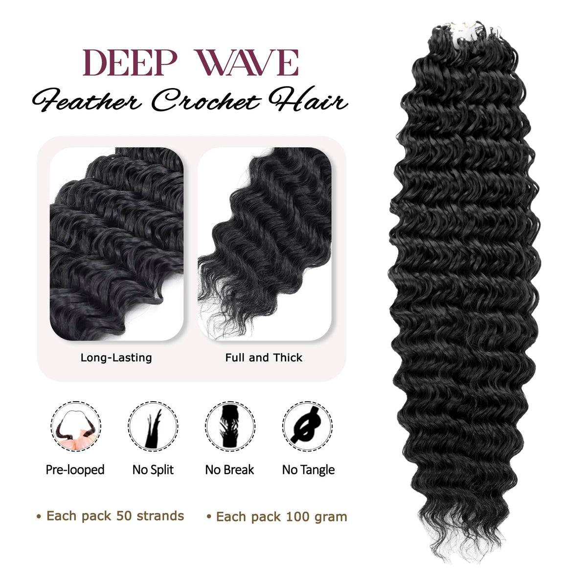 BRDLOCK Feather Crochet Hair 18in pre-separated strands for quick installation