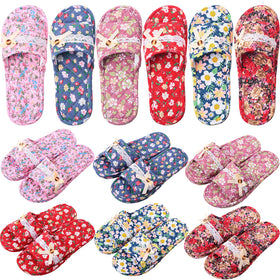 Breathffy floral cotton slippers for women, six-pair pack, comfortable home wear.
