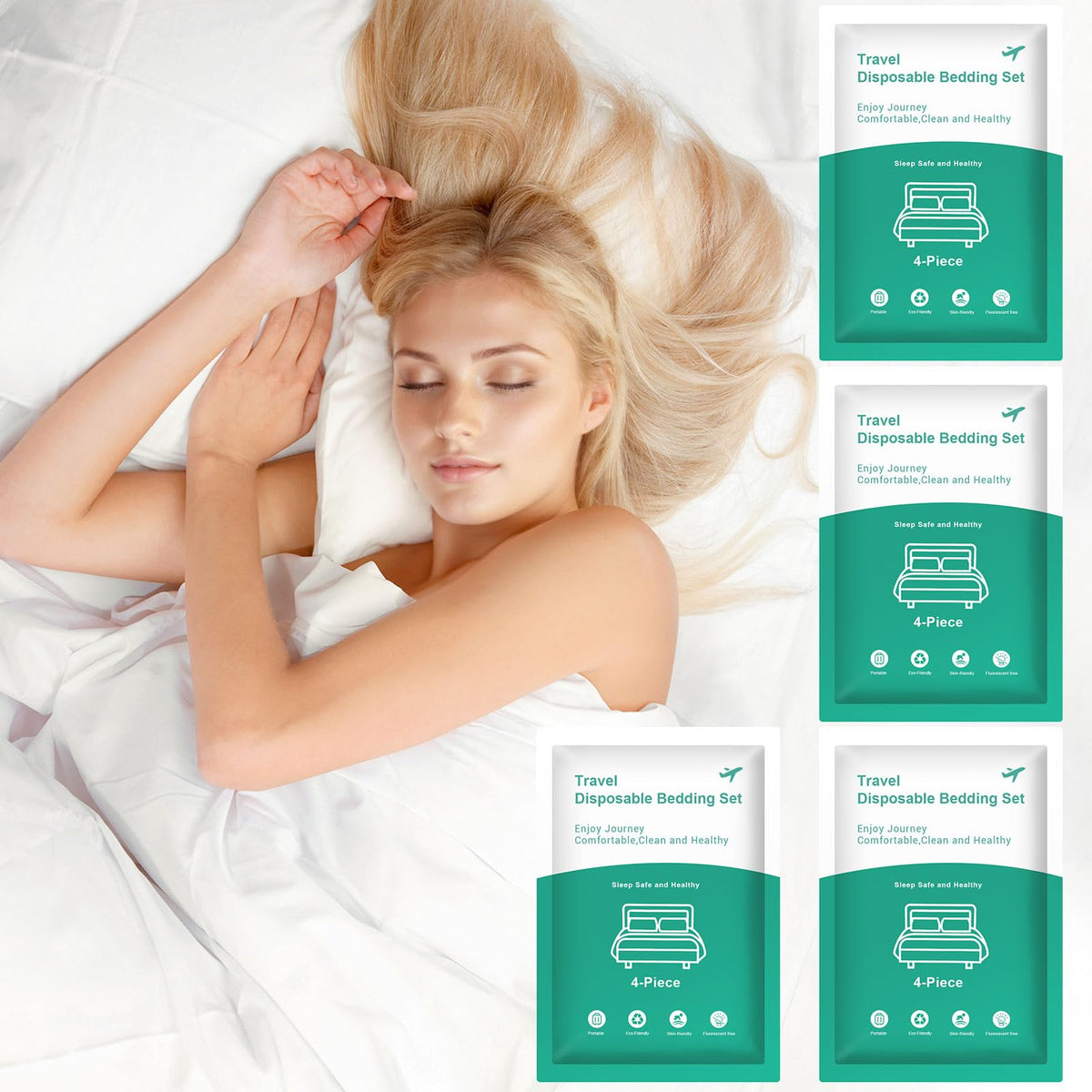 Breenhill disposable bed sheets queen set for travel and hotel stays.