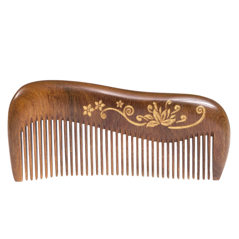 Breezelike sandalwood hair comb closeup with fine teeth for gentle detangling