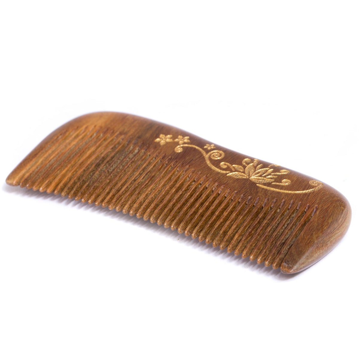 Breezelike sandalwood hair comb golden flower detail on the surface