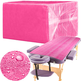 Breling disposable pink bed sheet flatlay with soft, breathable nonwoven fabric for comfortable spa sessions.