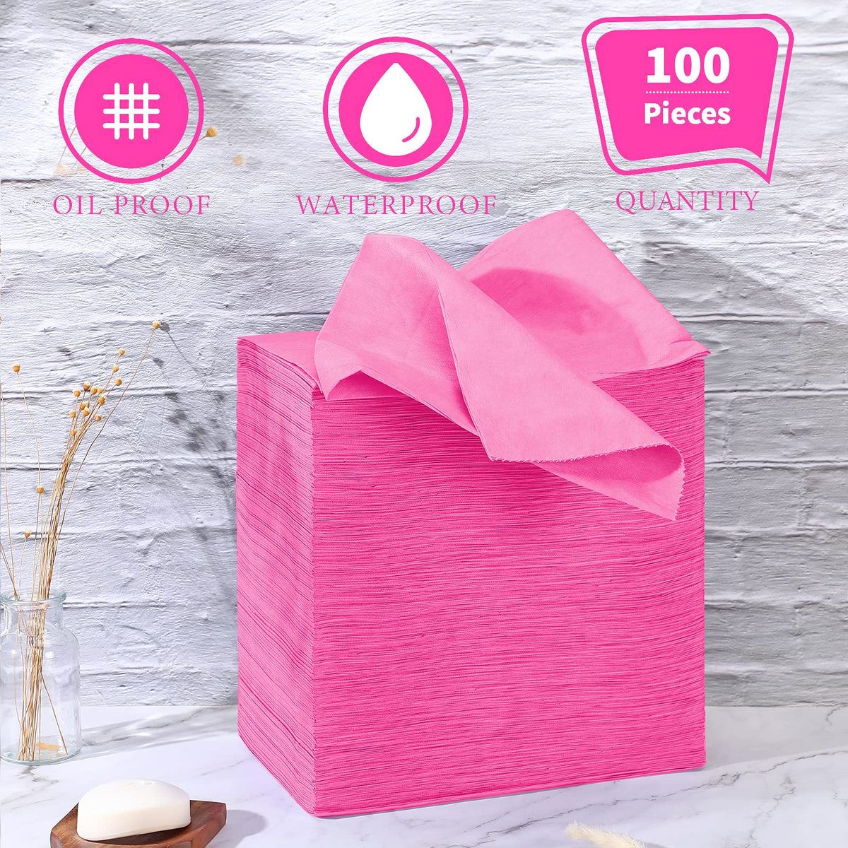 Breling pink bed sheet rolled for easy storage and disposal.
