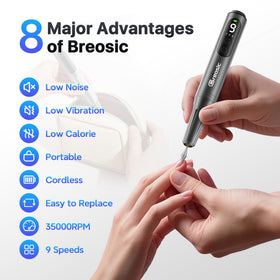 Breosic 9‑speed nail drill in gray enables customizable filing for nails.