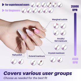 Breosic included bits and sanding bands for a complete manicure setup