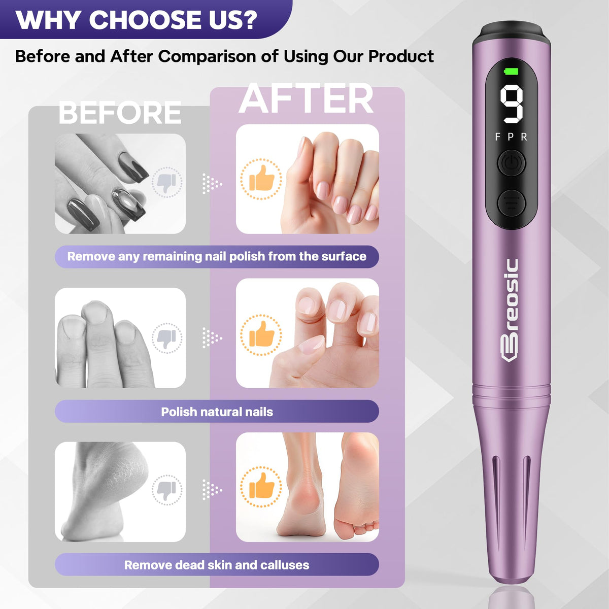 Breosic nail drill USB-C charging for cordless convenience