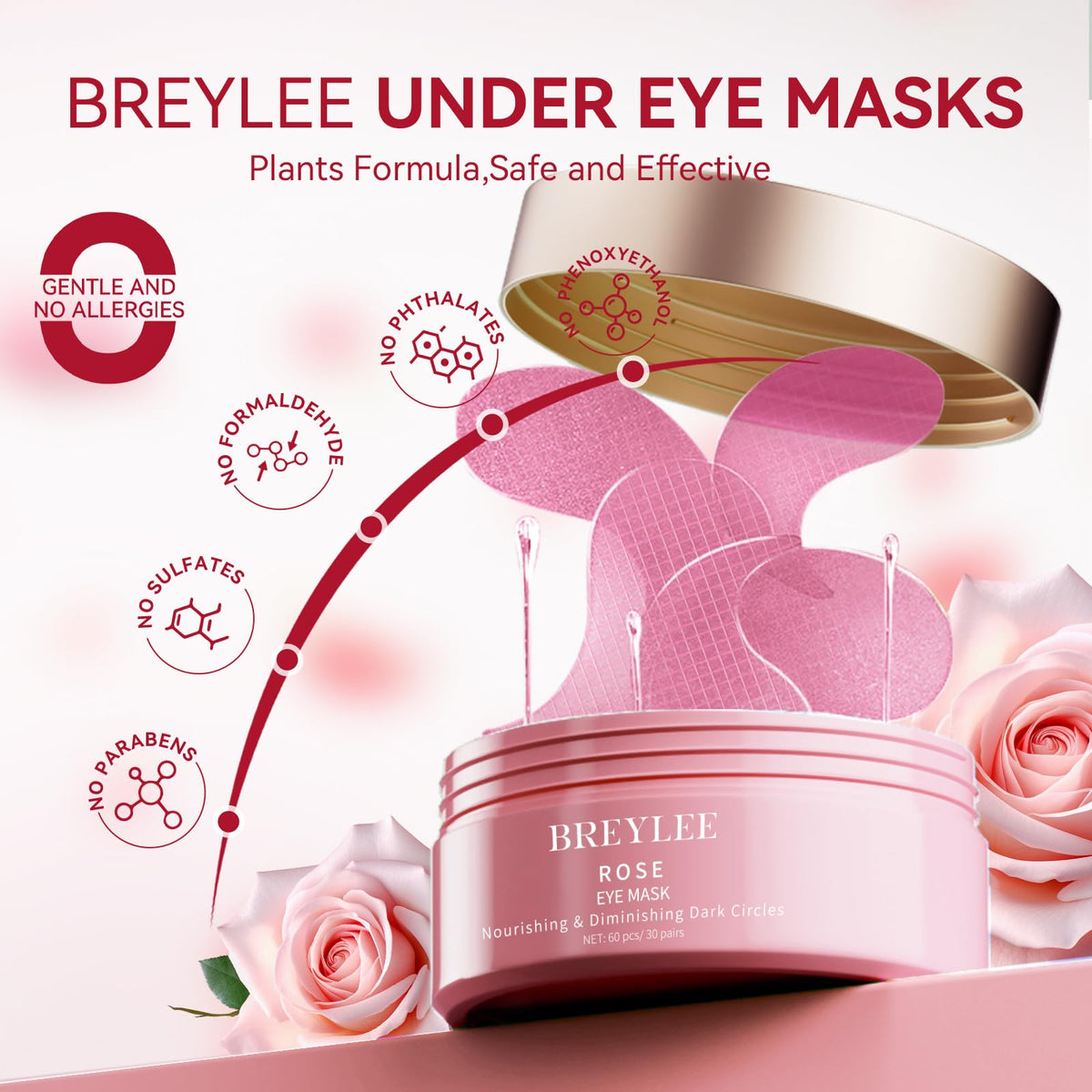 BREYLEE Rose Eye Patch grid design, non-slip fit during use.