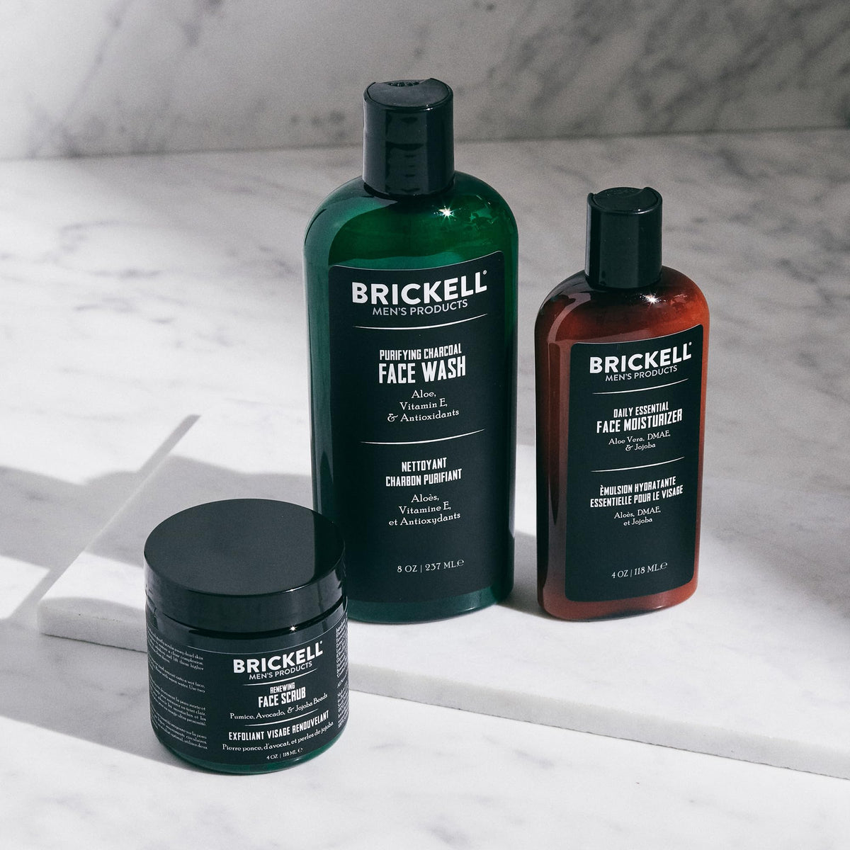 Brickell Men's Daily Advanced Face Care Routine II scrub texture beads, exfoliate softly for smoother skin