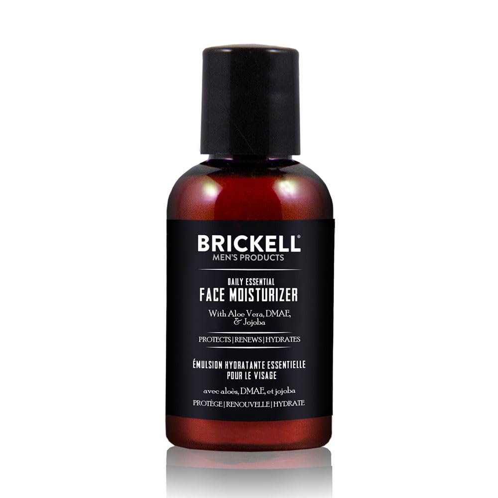 Brickell Daily Essential Face Moisturizer bottle closeup showing fast absorption for daily care