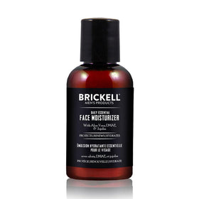 Brickell Daily Essential Face Moisturizer bottle closeup showing fast absorption for daily care
