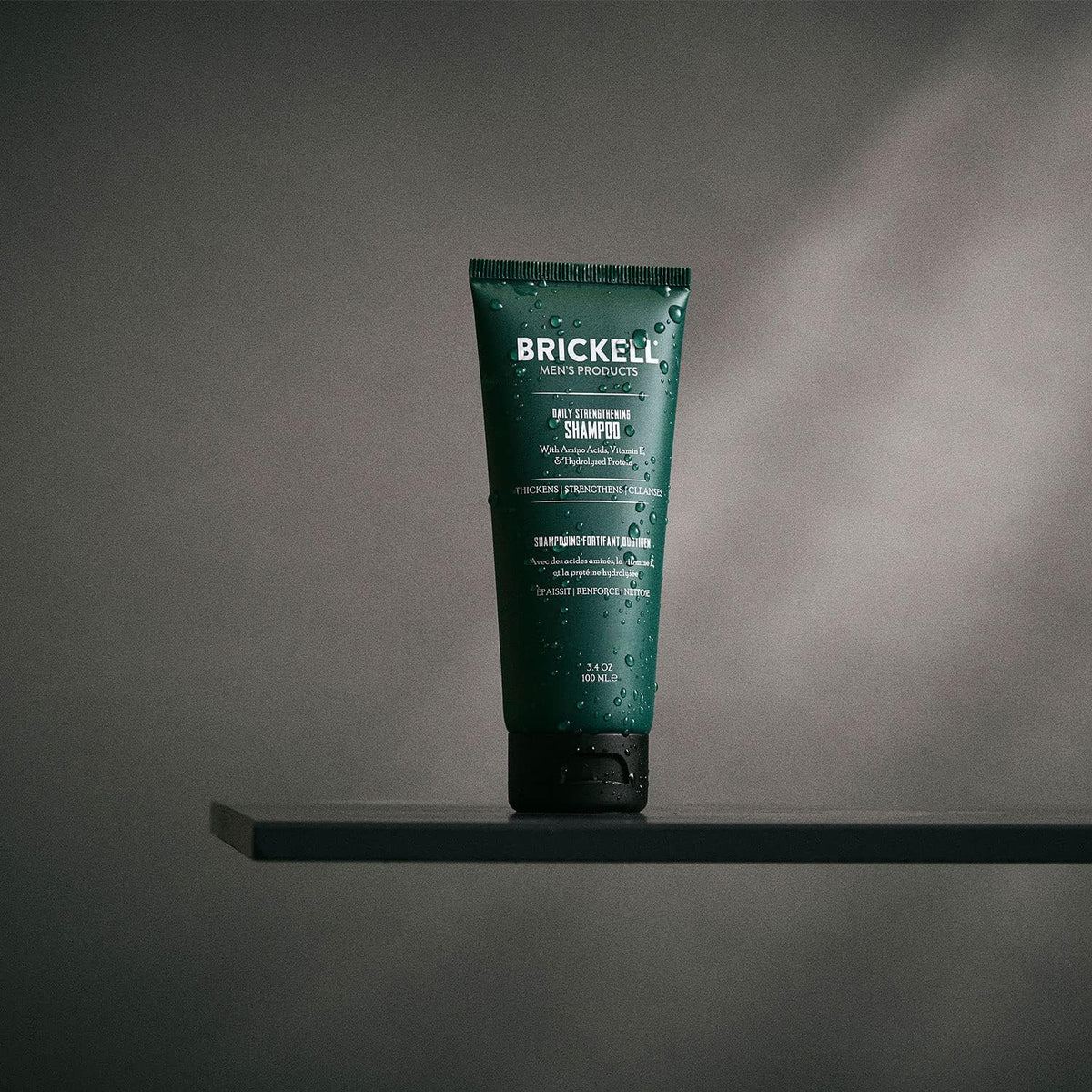 Brickell packaging front view highlighting sulfate-free formula for color-safe scalp care.