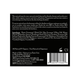 Brickell charcoal soap bar pack shot highlights natural ingredients.