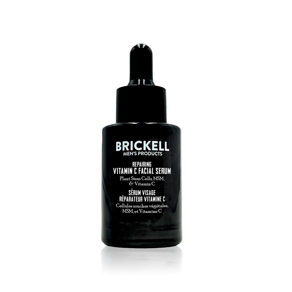 Brickell Men's anti-aging serum bottle closeup for premium daily skin nourishment.